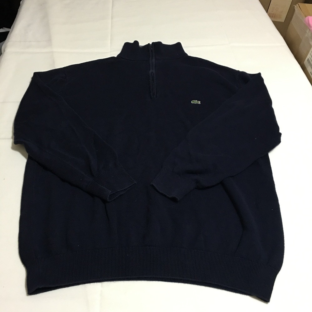 Lacoste Quarter Zip Pullover Sweater Mens Size 7 (2XL) Navy Blue Mock Neck